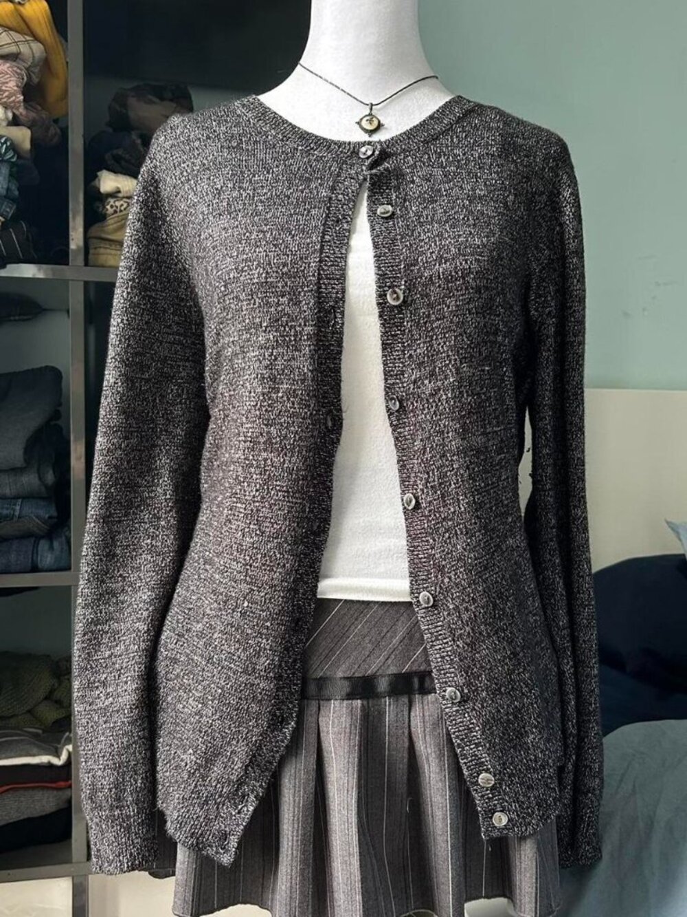 Croft & Barrow Dark Grey Button Up Cardigain sz L